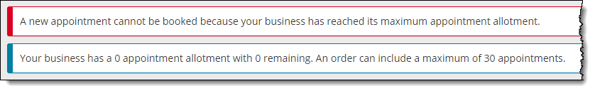 New appointment cannot be booked, reached max appointment allotment.